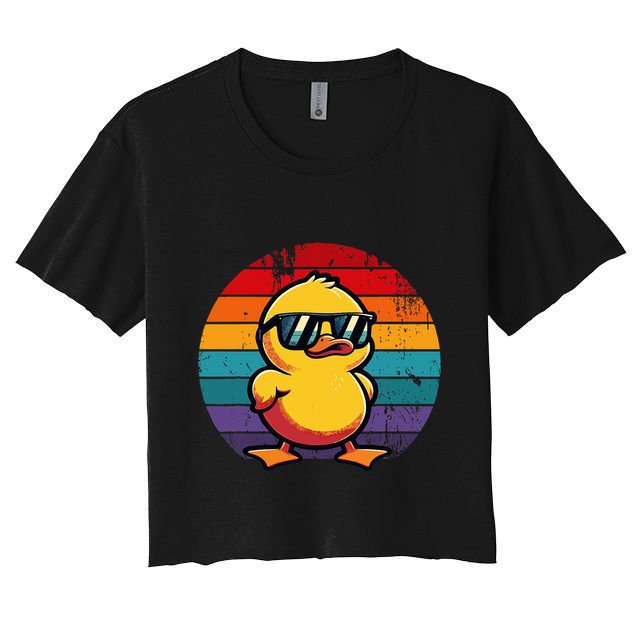 Cool Retro Yellow Duck In Sunglasses 70s 80s 90s Crop Top