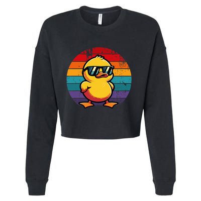 Cool Retro Yellow Duck In Sunglasses 70s 80s 90s Cropped Pullover Crew
