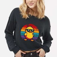 Cool Retro Yellow Duck In Sunglasses 70s 80s 90s Cropped Pullover Crew