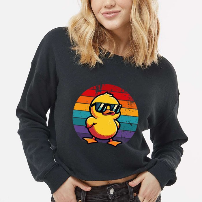 Cool Retro Yellow Duck In Sunglasses 70s 80s 90s Cropped Pullover Crew