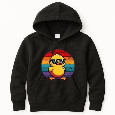 Cool Retro Yellow Duck In Sunglasses 70s 80s 90s Kids Hoodie