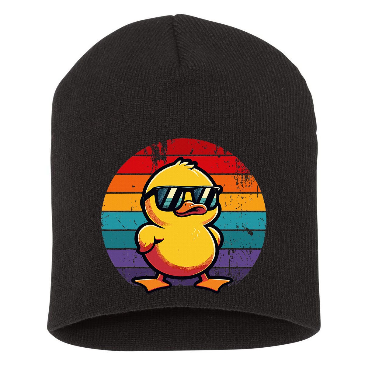 Cool Retro Yellow Duck In Sunglasses 70s 80s 90s Short Acrylic Beanie