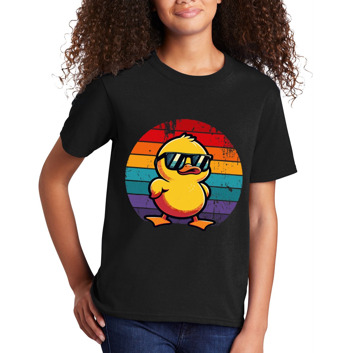 Cool Retro Yellow Duck In Sunglasses 70s 80s 90s Kids T-Shirt