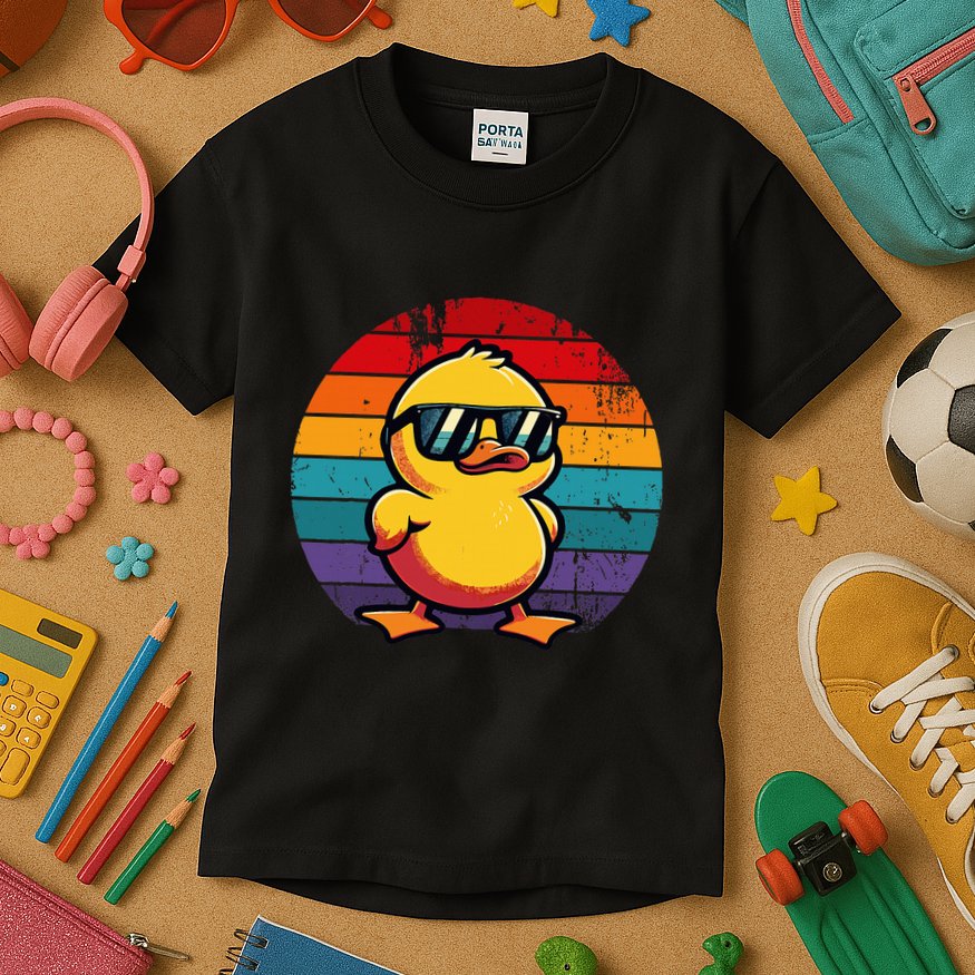 Cool Retro Yellow Duck In Sunglasses 70s 80s 90s Kids T-Shirt