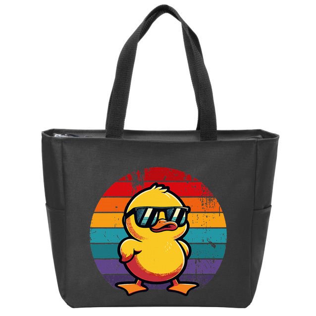 Cool Retro Yellow Duck In Sunglasses 70s 80s 90s Zip Tote Bag