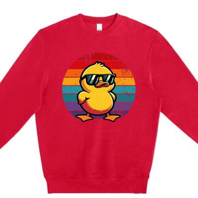 Cool Retro Yellow Duck In Sunglasses 70s 80s 90s Premium Crewneck Sweatshirt