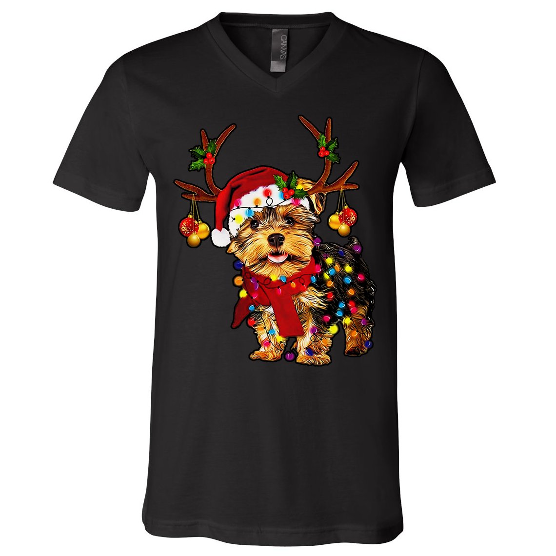 Christmas Reindeer Yorkie Classic V-Neck T-Shirt