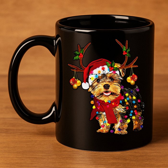 Christmas Reindeer Yorkie Classic 11oz C Handle Ceramic Mug