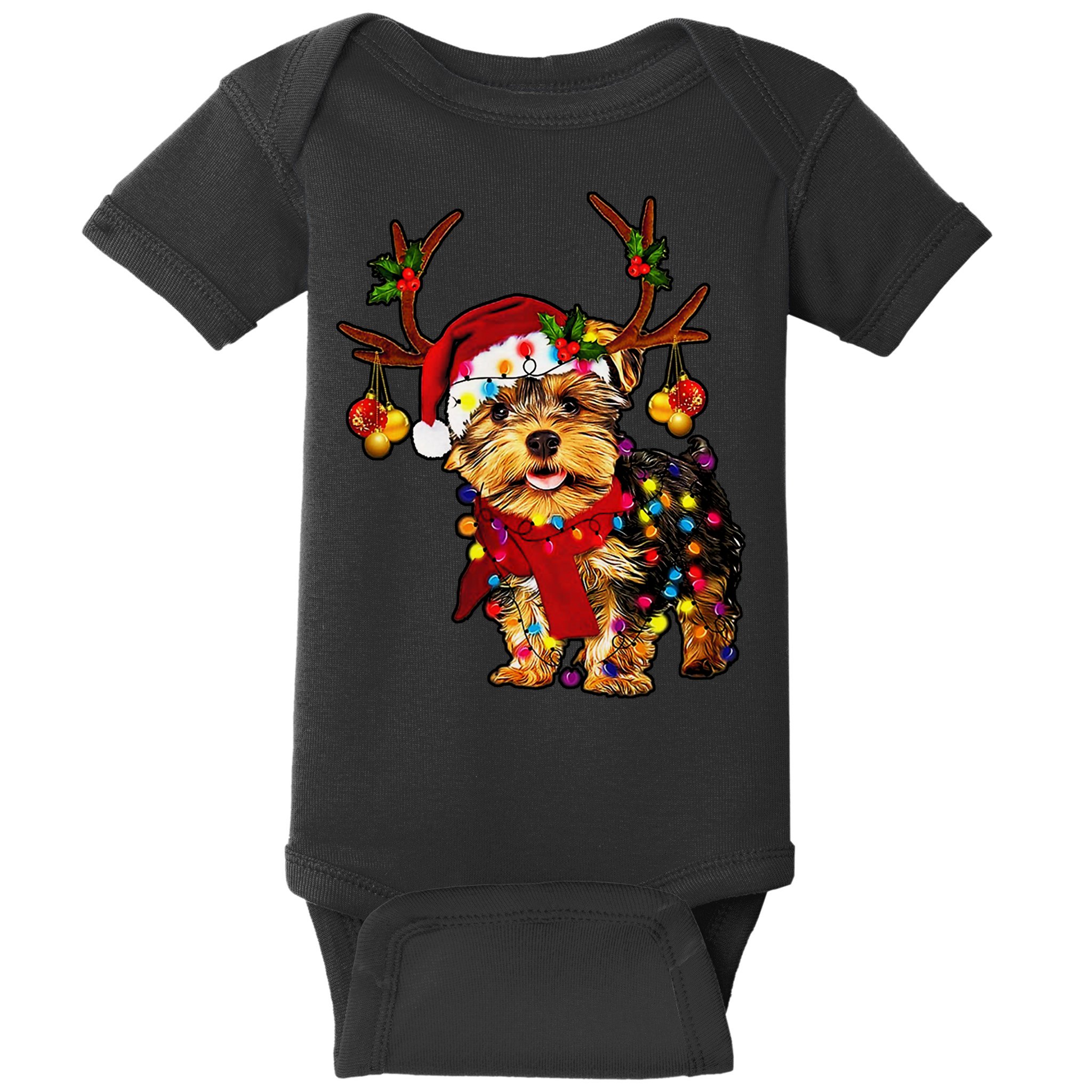 Christmas Reindeer Yorkie Classic Baby Bodysuit