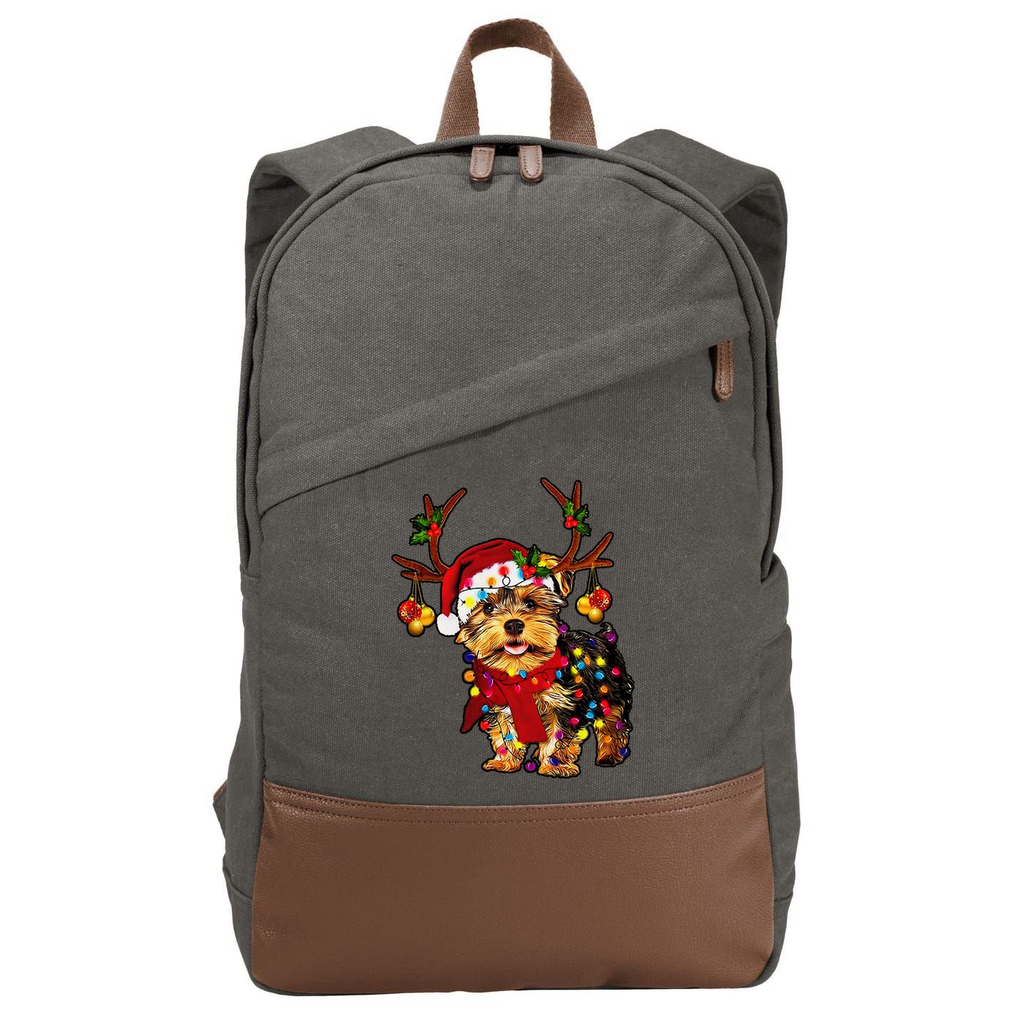 Christmas Reindeer Yorkie Classic Cotton Canvas Backpack