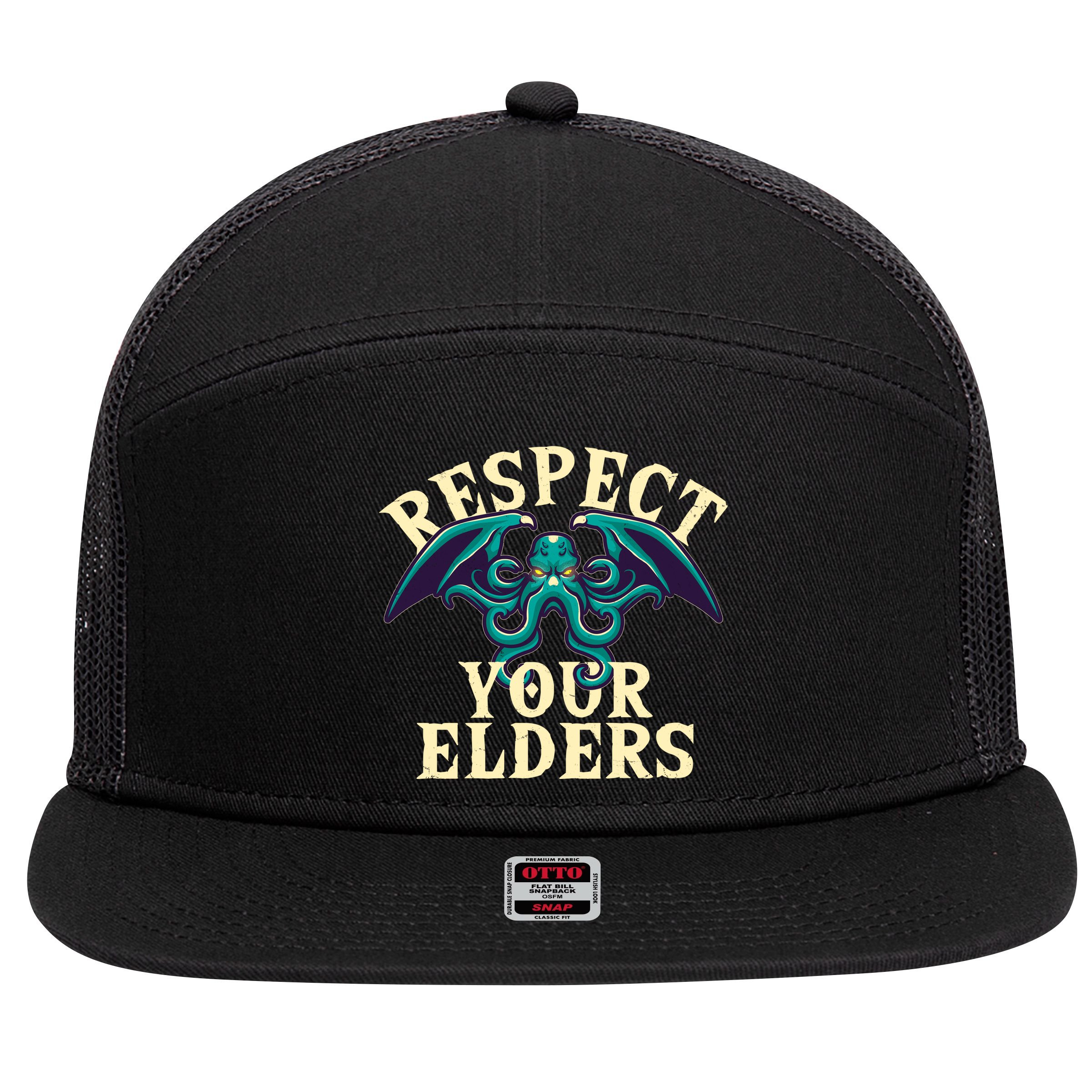 Cthulhu Respect Your Elders 7 Panel Mesh Trucker Snapback Hat