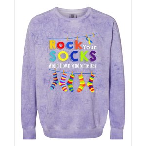 Cute Rock Your Socks 3 21 Trisomy 21 World Down Day Colorblast Crewneck Sweatshirt