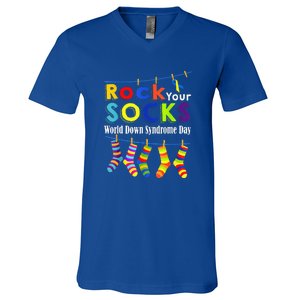 Cute Rock Your Socks 3 21 Trisomy 21 World Down Day V-Neck T-Shirt