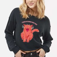 Crying Cat I should Be Sleeping Cropped Pullover Crew