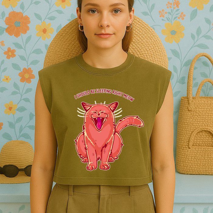 Crying Cat I should Be Sleeping Garment-Dyed Women's Muscle Tee