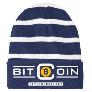 Crypto Bitcoin Striped Beanie with Solid Band