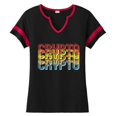 Crypto Crypto Crypto Crypto Retro Style Ladies Halftime Notch Neck Tee