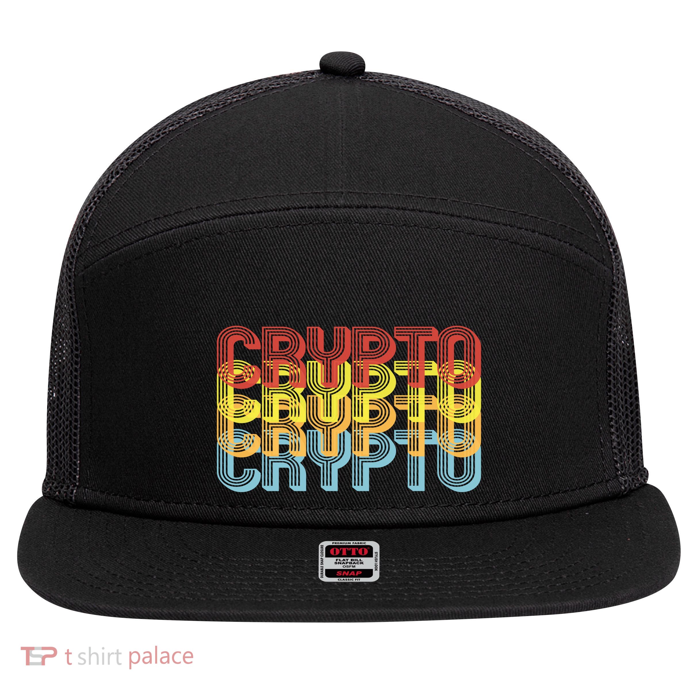 Crypto Crypto Crypto Crypto Retro Style 7 Panel Mesh Trucker Snapback Hat