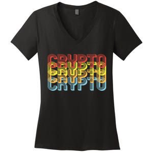 Crypto Crypto Crypto Crypto Retro Style Women's V-Neck T-Shirt