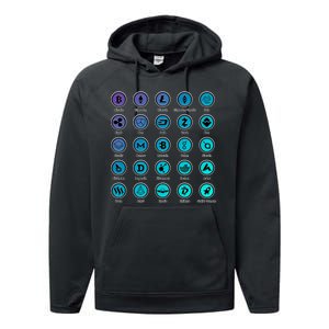 Crypto Currency Logos Coinbase Performance Fleece Hoodie