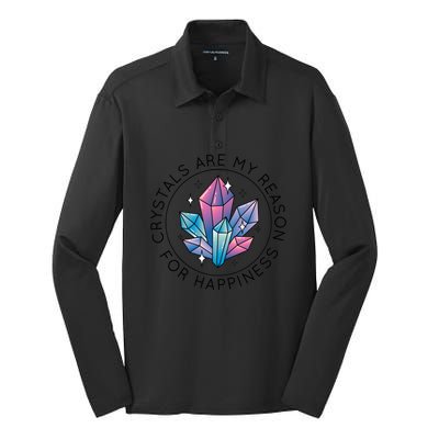 Crystals Are My Reason For Happiness Silk Touch Performance Long Sleeve Polo