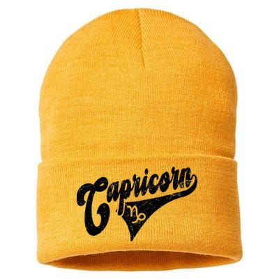 Capricorn Retro Zodiac Astrology Horoscope Capricorn Sustainable Knit Beanie