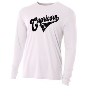 Capricorn Retro Zodiac Astrology Horoscope Capricorn Cooling Performance Long Sleeve Crew