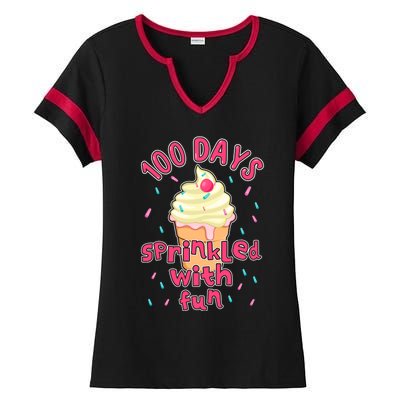 Cupcake Student 100th Days Sprinkled Fun 100 Days Of School Gift Ladies Halftime Notch Neck Tee