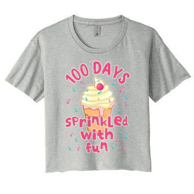 Cupcake Student 100th Days Sprinkled Fun 100 Days Of School Gift Women's Crop Top Tee