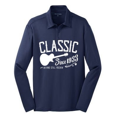 Classic Since 1933 And Still Rockin 90th Birthday Silk Touch Performance Long Sleeve Polo