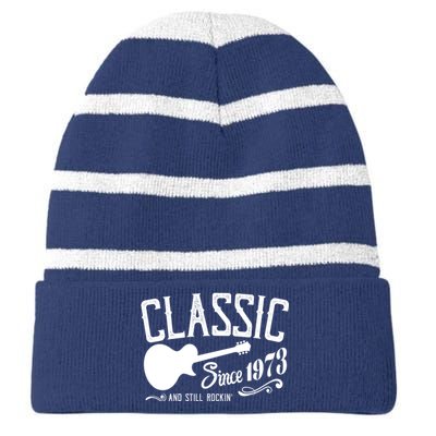 Classic Since 1973 And Still Rockin 50th Birthday Striped Beanie with Solid Band