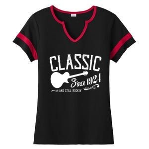 Classic Since 1924 And Still Rockin 100th Birthday Ladies Halftime Notch Neck Tee