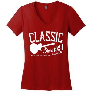 Classic Since 1924 And Still Rockin 100th Birthday Women's V-Neck T-Shirt