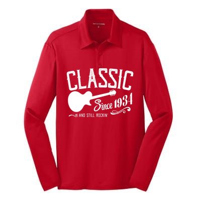 Classic Since 1934 And Still Rockin 90th Birthday Silk Touch Performance Long Sleeve Polo