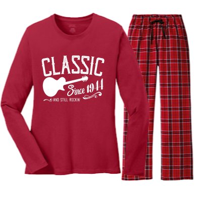 Classic Since 1944 And Still Rockin 80th Birthday Women's Long Sleeve Flannel Pajama Set 