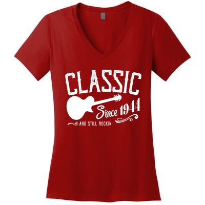 Classic Since 1944 And Still Rockin 80th Birthday Women's V-Neck T-Shirt