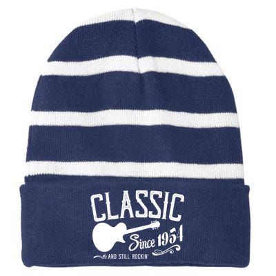 Classic Since 1954 And Still Rockin 70th Birthday Striped Beanie with Solid Band