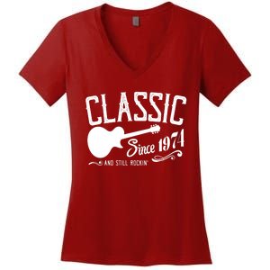 Classic Since 1974 And Still Rockin 50th Birthday Women's V-Neck T-Shirt