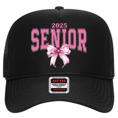 Coquette Senior 2025 Back To School Bow Senior 2025 High Crown Mesh Back Trucker Hat