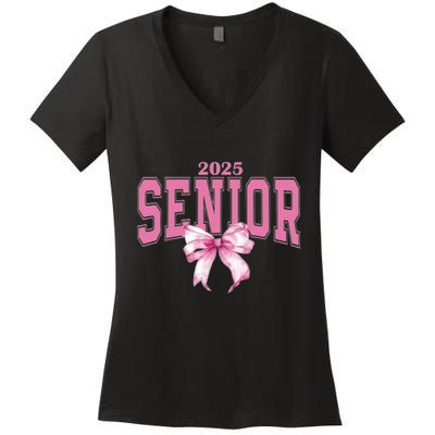 Coquette Senior 2025 Back To School Bow Senior 2025 Women's V-Neck T-Shirt