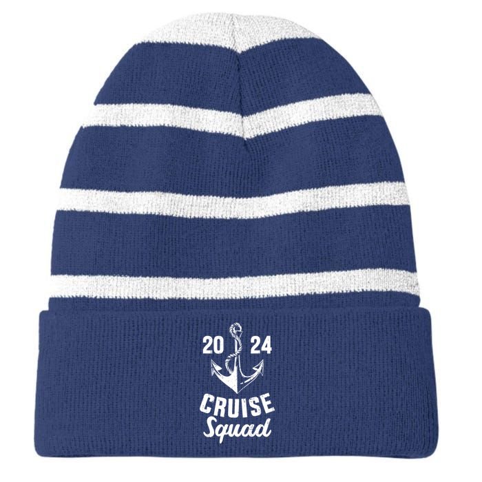 Cruise Squad 2024 With Anchor For Cruising Crew Striped Beanie with Solid Band