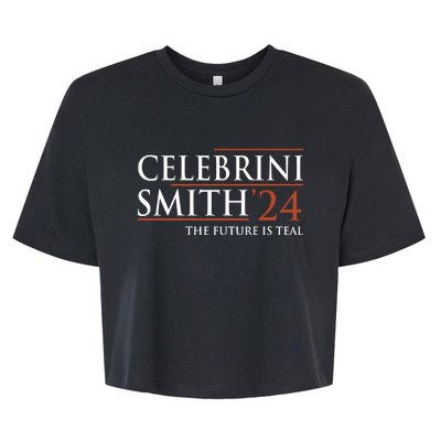 Celebrini Smith 24 The Future Is Teal Bella+Canvas Jersey Crop Tee