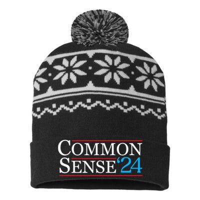 Common Sense 2024 Funny Political Election Sarcastic USA-Made Snowflake Beanie