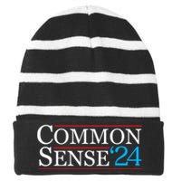 Common Sense 2024 Funny Political Election Sarcastic Striped Beanie with Solid Band