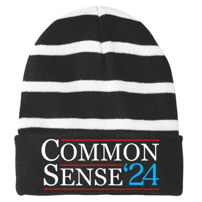 Common Sense 2024 Funny Political Election Sarcastic Striped Beanie with Solid Band