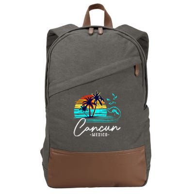 Cancun Souvenir 2024 Mexico Vacation Matching Family Group Cotton Canvas Backpack