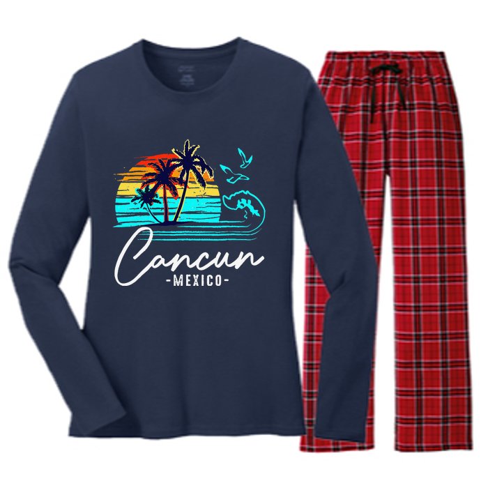 Cancun Souvenir 2024 Mexico Vacation Matching Family Group Women's Long Sleeve Flannel Pajama Set 