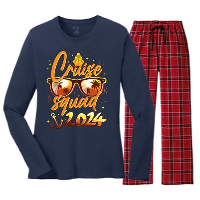 Cruise Squad 2024 Family Friends Vacation Women's Long Sleeve Flannel Pajama Set 