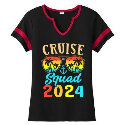 Cruise Squad 2024 Family Friends Vacation Cruising Ship Trip Ladies Halftime Notch Neck Tee