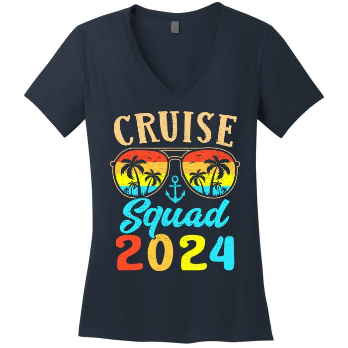 Cruise Squad 2024 Family Friends Vacation Cruising Ship Trip Women's V-Neck T-Shirt